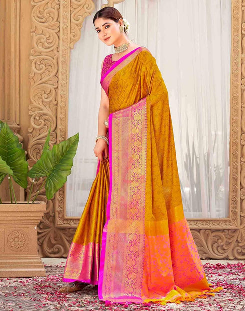 Vasthrlay Banarasi Jacquard Unstitched Mustard Saree