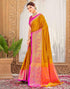 Vasthrlay Banarasi Jacquard Mustard Yellow And Pink Saree With Unstitched Blouse Piece