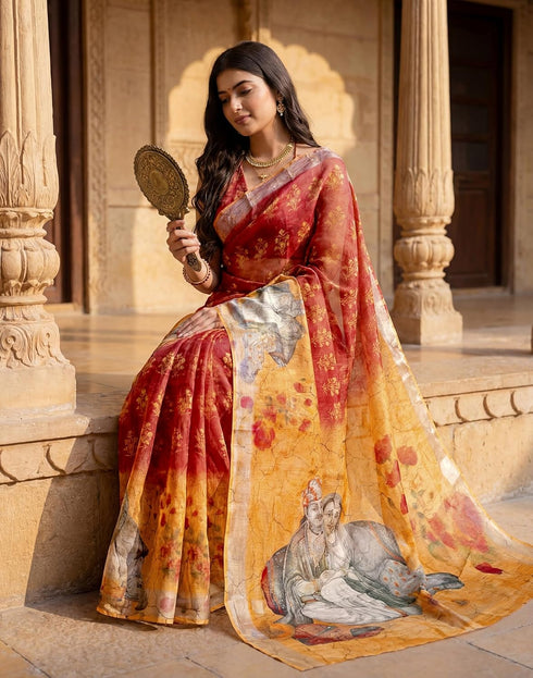 Vasthrlay Womens Printed Unstitched Dusty Pink Saree