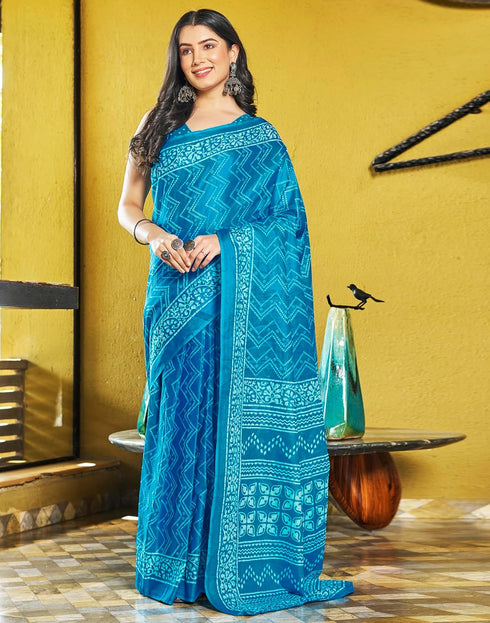 Vasthrlay Chanderi Bandhani Unstitched White Saree