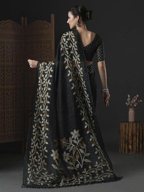 Vasthrlay Botanical Printed Unstitched Black Hs Ethnic Wear