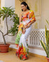 Vasthrlay Womens Printed Unstitched White Saree