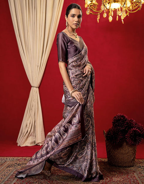 Vasthrlay Chiffon Printed Unstitched Dark Green Saree