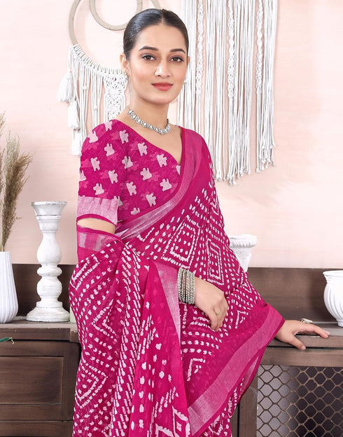 Vasthrlay Bandhani Printed Unstitched Yellow Saree