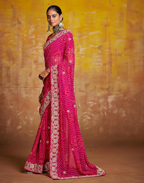 Vasthrlay Georgette Embroidery Unstitched Red Saree