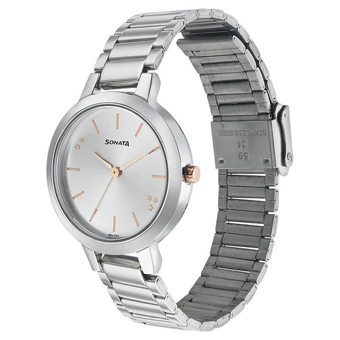 Sonata Play Silver Dial Women Watch With Stainless Steel Strap