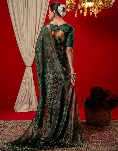 Vasthrlay Chiffon Printed Unstitched Black Saree