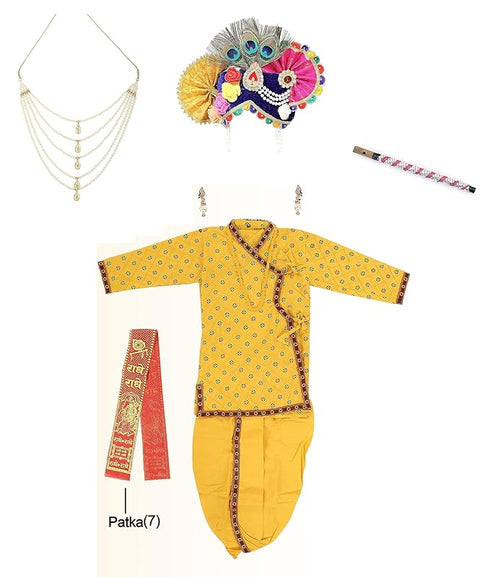 Raj Fancy Dresses Krishna Dress for Kids, Baby Krishna Dress for Janmashtami with Krishna Mukut