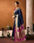 Vasthrlay Paithani Banarasi Dark Blue And Pink Saree With Unstitched Blouse Piece