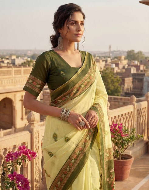 Vasthrlay Chanderi Printed Unstitched Orange Saree
