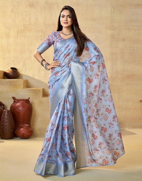 Vasthrlay Printed Weaving Unstitched Green Saree