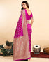Vasthrlay Kanjivaram Banarasi Wedding Magenta Saree With Unstitched Blouse Piece