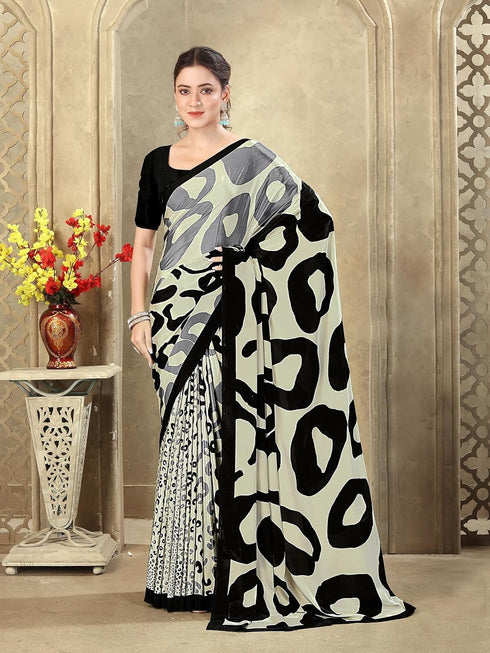 Vasthrlay Womens Printed Light Pista Green Saree With Unstitched Blouse Piece