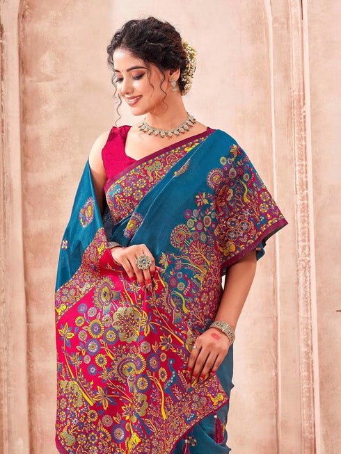 Vasthrlay Weaving Dark Saree