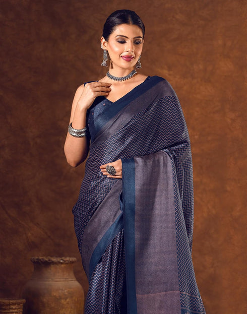 Vasthrlay Womens Printed Unstitched Brown Saree
