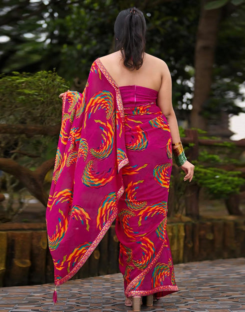 Vasthrlay Georgette Printed Unstitched Yellow Saree