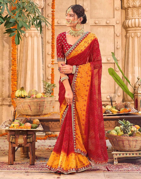 Vasthrlay Georgette Embroidery Unstitched Red Saree