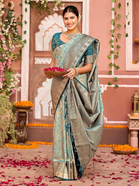 Vasthrlay Banarasi Unstitched Light Green Saree