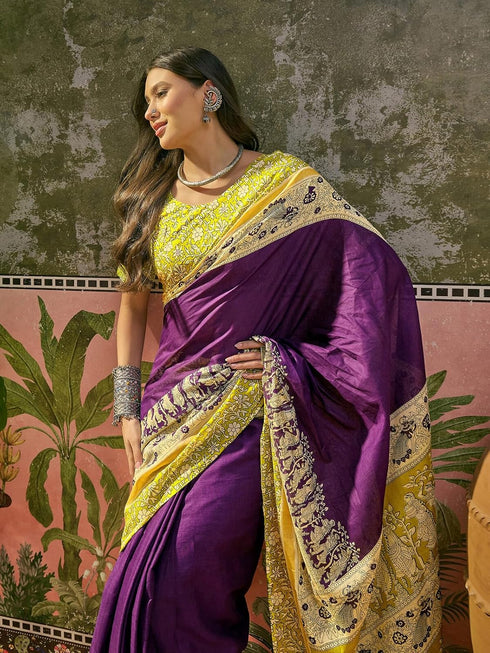 Vasthrlay Printed Yellow Saree
