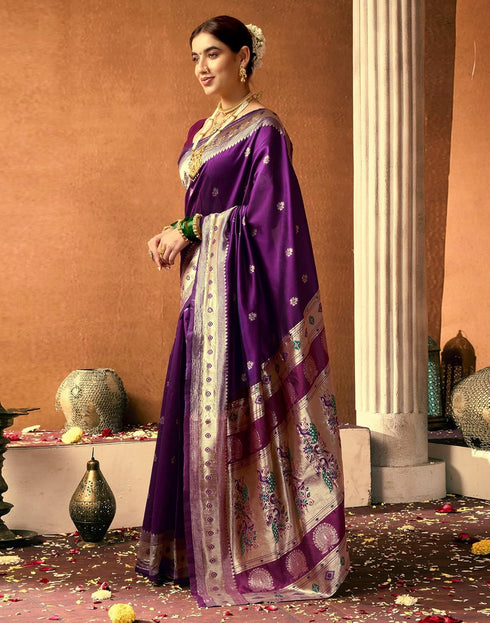 Vasthrlay Paithani Banarasi Unstitched Green Saree