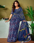 Vasthrlay Chanderi Printed Unstitched Blue Saree
