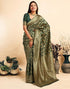 Vasthrlay Womens Banarasi Unstitched Olive Green Saree
