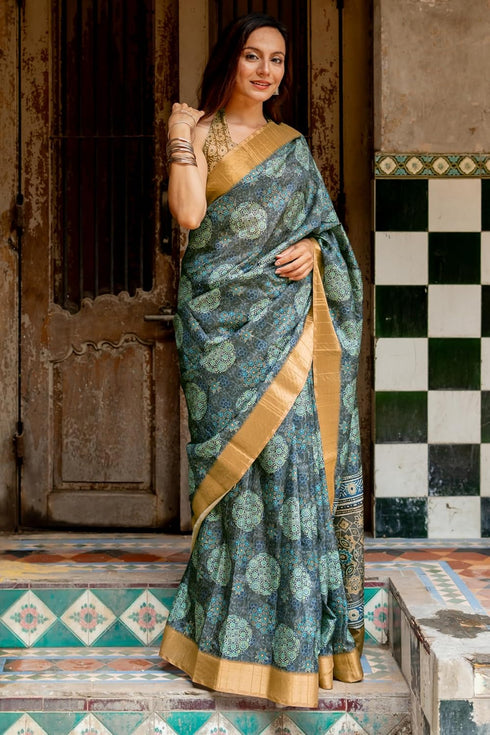 Vasthrlay Fashion Handloom Printed Dusty Ethnic Wear