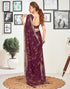 Vasthrlay Chiffon Tassels Wine Saree With Unstitched Blouse Piece