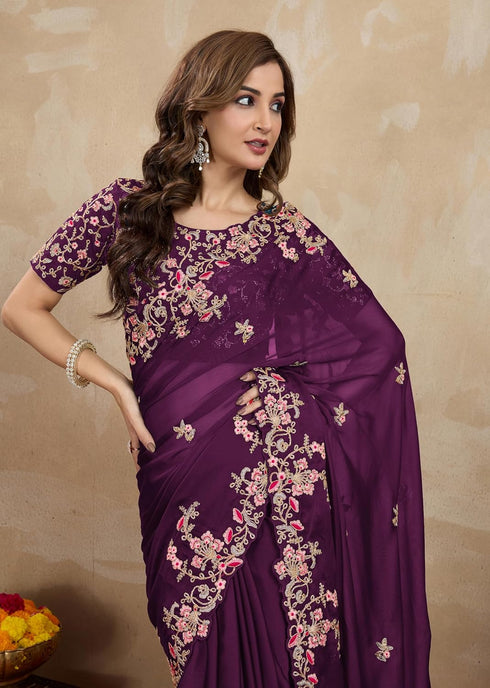 Vasthrlay Rangoli Embroidered Unstitched Purple Ethnic Wear