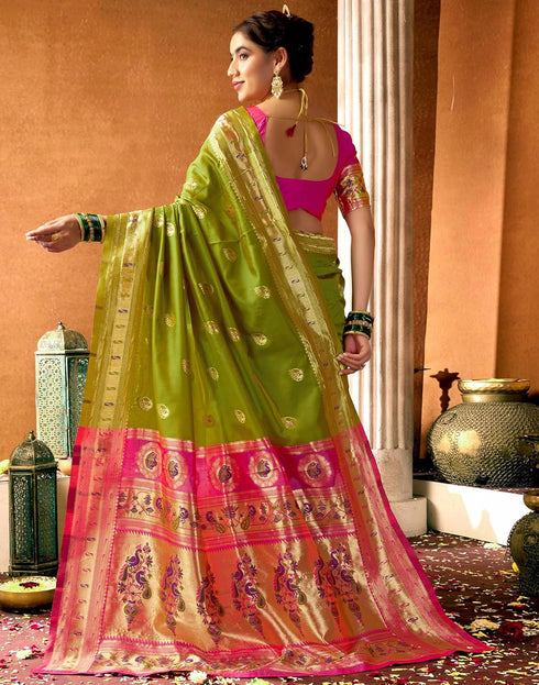 Vasthrlay Paithani Banarasi Unstitched Green Saree