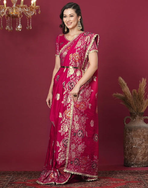 Vasthrlay Kanjivaram Banarasi Unstitched Red Saree