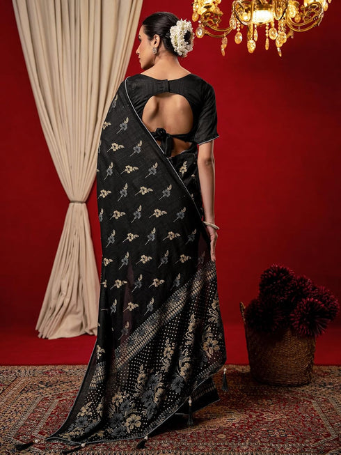 Vasthrlay Vichitra Printed Unstitched Maroon Saree