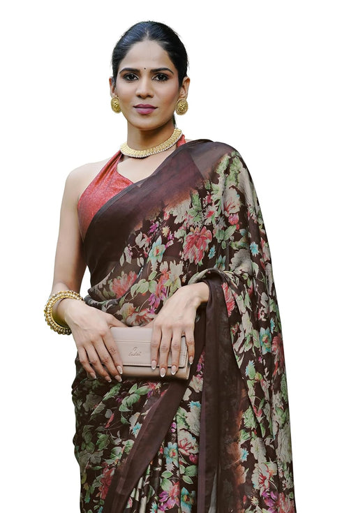 Vasthrlay Fashion Chiffon Georgette Beige Ethnic Wear