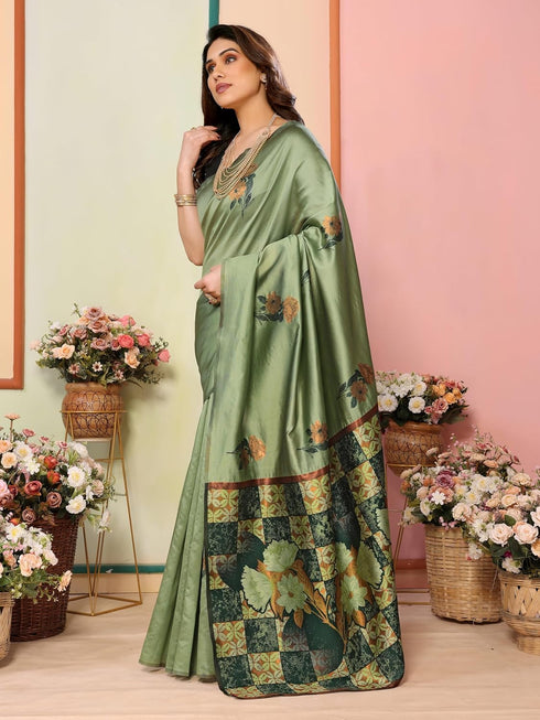 VasthrlayKanjivaram Banarasi Unstitched Mustard Free Ethnic Wear