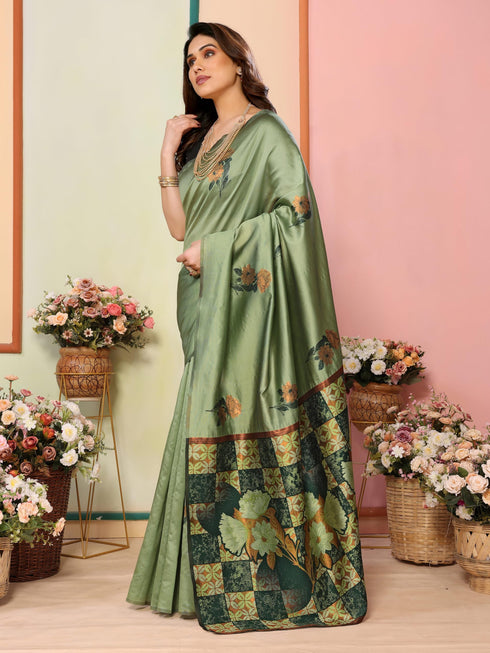 Vasthrlay Grey Kanjivaram Unstitched Saree