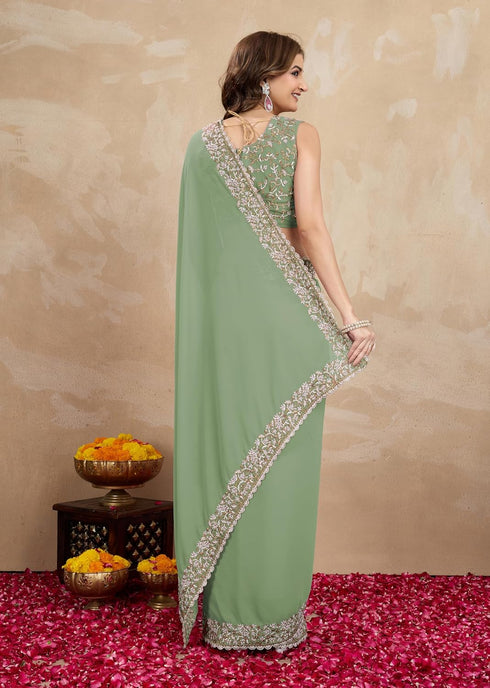 Vasthrlay Georgette Lakhanvi Embroidery Pink Ethnic Wear