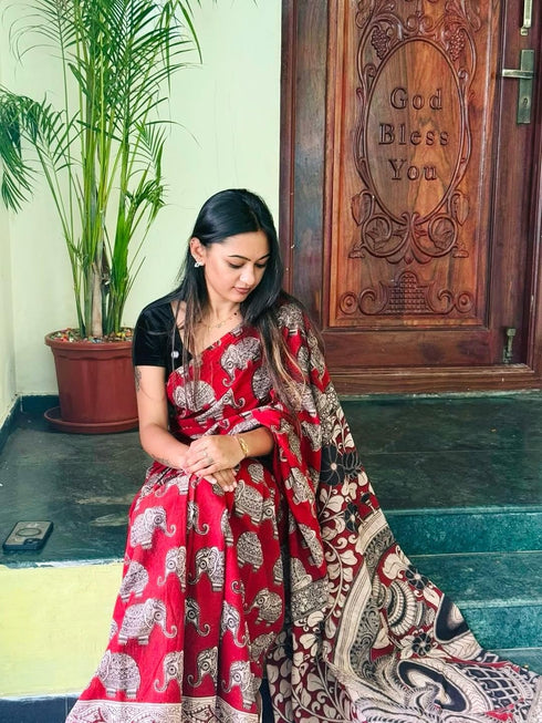 Vasthrlay Elephant Kalamkari Inspired Lightweight