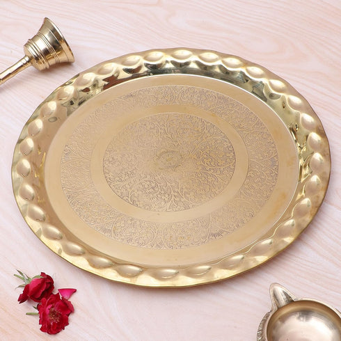 Brass 13 Inches Floral Design Thali