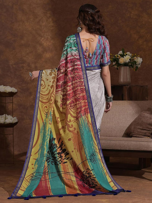 Vasthrlay Weaving Printed Unstitched Dusty Pink Saree