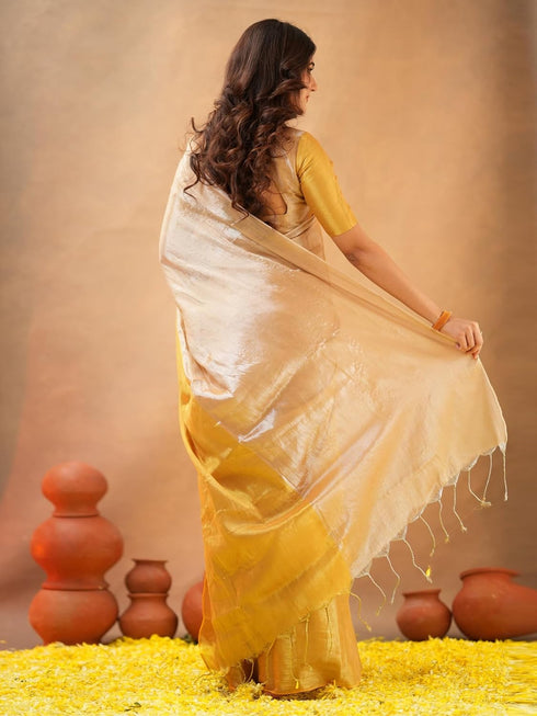 Vasthrlay Handloom Unstitched Beigegold Ethnic Wear