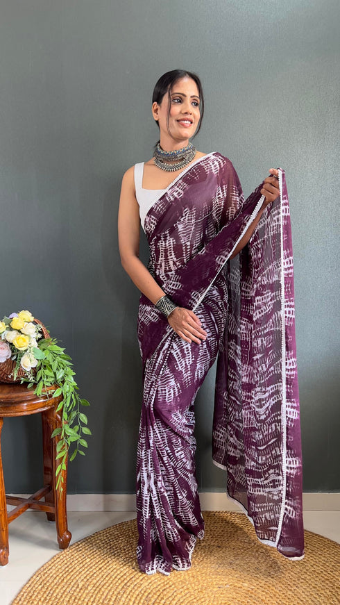 Vasthrlay Maroon Georgette Printed Unstitched Saree
