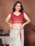 Vasthrlay Off White Womens Linen Ready To Wear Saree