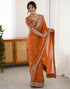 Vasthrlay Georgette Embroidery Orange Saree With Unstitched Blouse Piece