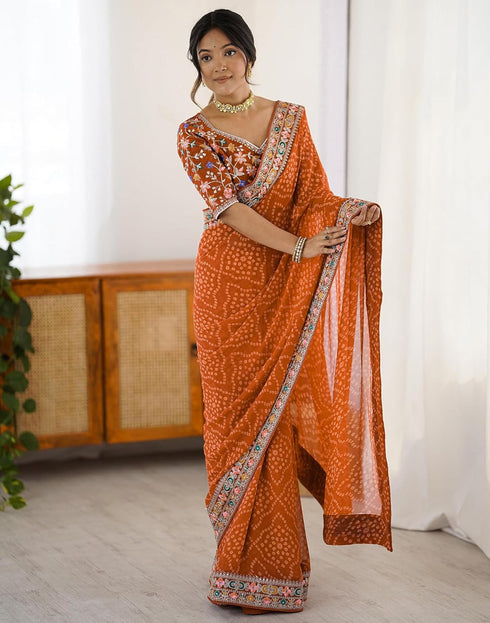 Vasthrlay Georgette Bandhani Unstitched Purple Saree