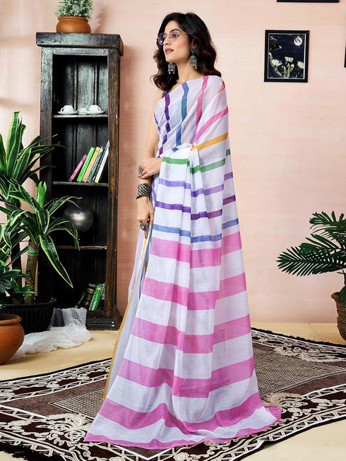Vasthrlay Chanderi Printed Unstitched Teal Saree