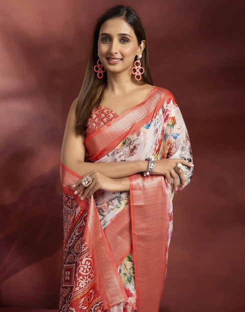 Vasthrlay Womens Printed Unstitched Navy Blue Saree