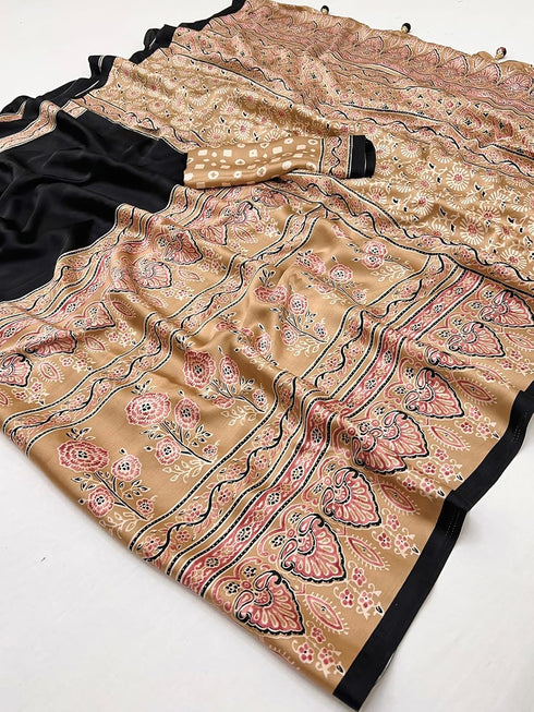 Vasthrlay Printed Tassels Cream Saree