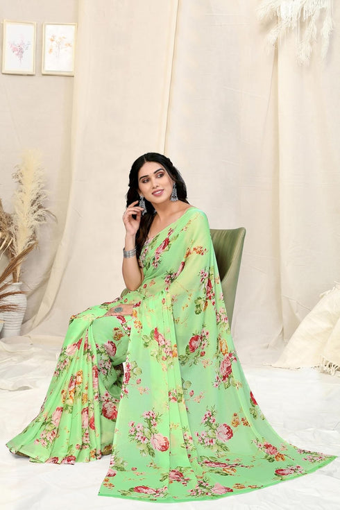 Vasthrlay Fashion Chiffon Georgette Beige Ethnic Wear