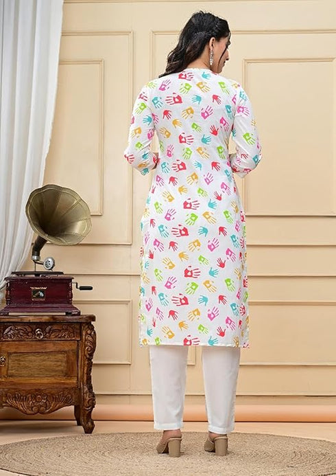 Women Holi Special Cotton Printed Short Kurti Top