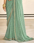 Vasthrlay Embroidery Georgette Mint Green Saree With Unstitched Blouse Piece